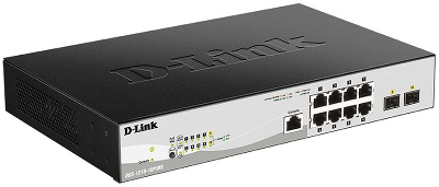 Коммутатор D-Link Управляемый L2 PoE-коммутатор, 8x1000Base-T PoE, 2x1000Base-X SFP, PoE-бюджет 78 Вт, защита от статического электричества до 6 кВ, CLI, консольный порт RJ-45, поддержка Dying Gasp