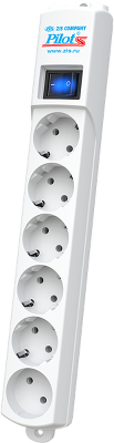 Сетевой фильтр PILOT S, 3м, 5+1 розетки, 10А/2,2кВт, св.серый, Россия