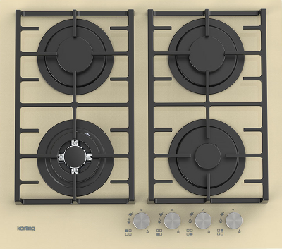 Встраиваемая варочная панель Korting/ Газовая варочная панель из закаленного стекла, ширина 60 см, 4 высокоэффективные конфорки, сверхмощная конфорка WOK, автоматический электроподжиг, газ-контроль каждой конфорки, передние металлические переключатели, чу
