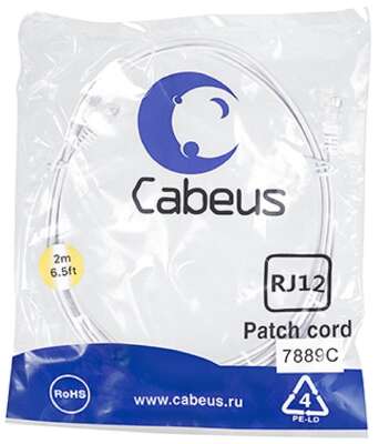 Cabeus PC-TEL-RJ12-2m Патч-корд 6p4c телефонный, 2 м, белый