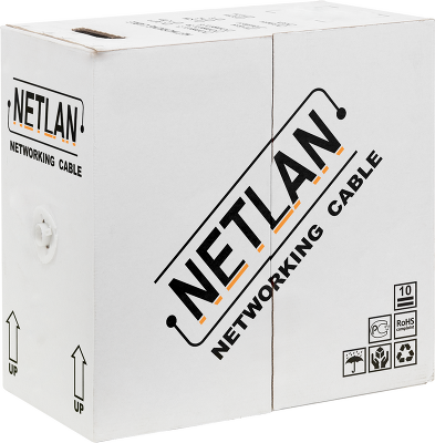 Кабель NETLAN U/UTP 4 пары, Кат.5e (Класс D), 100МГц, одножильный, BC (чистая медь), полиэтилен, внешний, до -40C, черный, 305м - гарантия 1 год