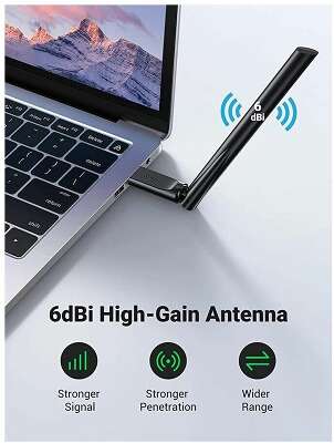 Адаптер двухдиапазонный UGREEN CM496 (90339) AC650 High-Gain Dual Band Wireless USB Adapter. черный