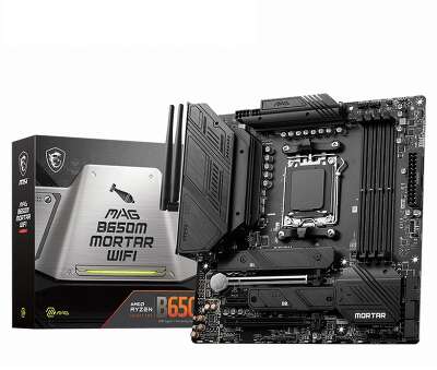 Материнская плата MSI MAG B650M MORTAR WIFI B650, AM5, 4*DDR5, 2*PCIEx16, 1*PCIEx1, 2*M.2, 2*TypeC, 3*USB3.2Gen2, 6*USB3.2Gen1, 4*USB2.0, 6*SATA3.0, 2.5G, DP, HDMI, M-ATX, RTL