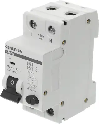 Выключатель автом. дифф. тока IEK MAD25-5-032-C-30 АВДТ 32 Generica 32A тип C 6kA 30мА AC 2П 230В 2мод серый (упак.:1шт)