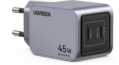 Зарядное устройство UGREEN X707 (35008) Nexode Pro 45W USB-C+USB-C PD GaN Tech Charger EU. Цвет: серый
