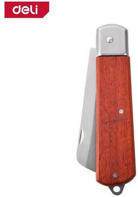 Нож электрика прямой складной Deli DL0070 длина 200мм, нержавеющая сталь, деревянная рукоять