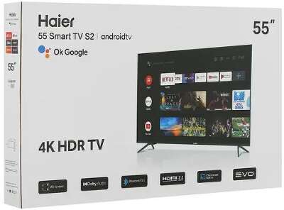 55" Телевизор HAIER Smart TV S2, 4K Ultra HD, черный, СМАРТ ТВ, Android TV [DH1VMGD02RU]