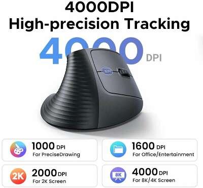 Беспроводная мышь вертикальная UGREEN M571P (65042) Wireless Vertical Mouse 2.4GHz & Bluetooth. Цвет: черный