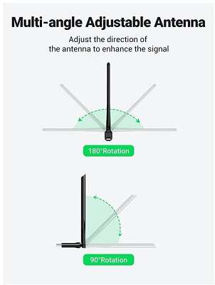 Адаптер двухдиапазонный UGREEN CM496 (90339) AC650 High-Gain Dual Band Wireless USB Adapter. черный
