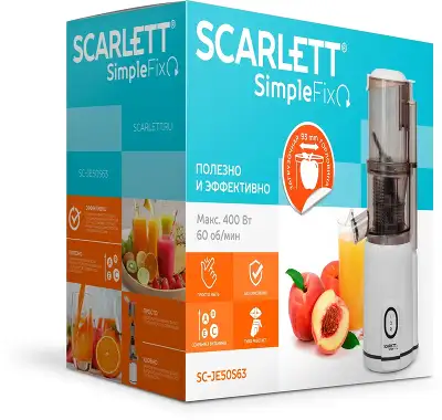 Соковыжималка шнековая Scarlett SC-JE50S63 400Вт рез.сок.:600мл. белый
