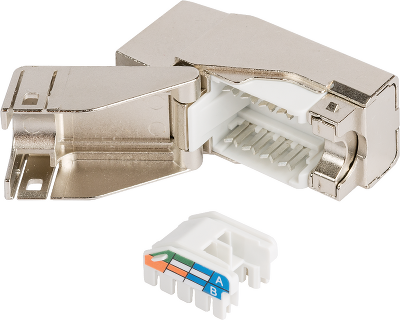 Модуль-вставка NIKOMAX типа Keystone, Кат.6a (Класс Ea), 500МГц, RJ45/8P8C, самозажимной, T568A/B, полный экран, металлик - гарантия: 5 лет расширенная / 25 лет системная