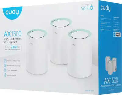 Бесшовный Mesh роутер Cudy M1500 (M1500(3-PACK)) AX1500 10/100/1000BASE-TX белый