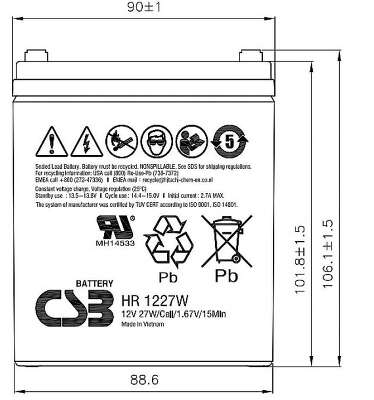 Батарея для ИБП CSB HR1227W F2 12В 7.5Ач