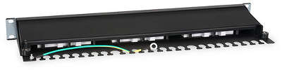 патч-панель Cabeus PL-24-Cat.6a-SH-Dual IDC Патч-панель 19" (1U), 24 порта RJ-45, категория 6a, полностью экранированная, с задним кабельным организатором
