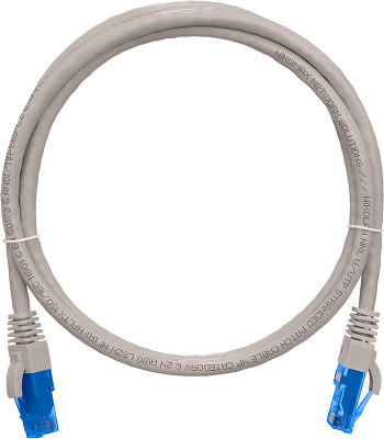 Коммутационный шнур NIKOMAX U/UTP 4 пары, Кат.6 (Класс E), 250МГц, 2хRJ45/8P8C, T568B, заливной, с защитой защелки, многожильный, BC (чистая медь), 24AWG (7х0,205мм), поливинилхлорид, серый, 0,15м