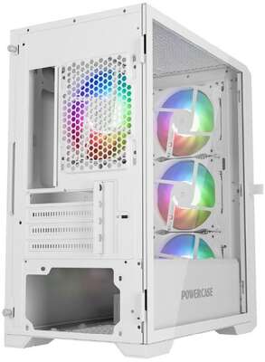 Powercase ByteFlow Micro White, Tempered Glass, 4х 120mm ARGB fans, ARGB HUB, белый, mATX  (CAMBFW-A4)