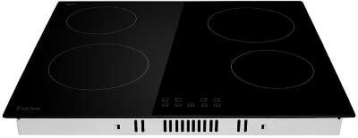 Электрическая варочная панель EVELUX, 4 конфорки, мощность конфорок 1200,1200,1800,1800 Вт, сенсорное управление, индикация остаточного тепла, защитное отключение, таймер, автоматическое отключение, HiLight, 9 уровней мощности, цвет черный