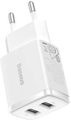 Сетевое ЗУ Baseus  Compact  Charger 2xUSB-A 10.5W EU, White