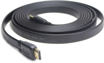 Кабель HDMI Cablexpert CC-HDMI4F-1M, 1м, v1.4, 19M/19M, плоский кабель, черный, позол.разъемы, экран, пакет