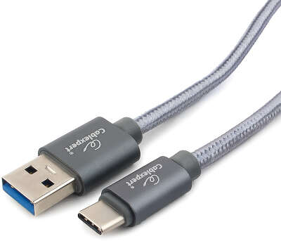 Кабель USB 3.0 Cablexpert CC-P-USBC03Gy-1.8M, AM/Type-C, серия Platinum, длина 1.8м, титан, нейлоновая оплетка