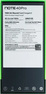 Смартфон Infinix X6850 Note 40 Pro 256Gb 8Gb зеленый моноблок 3G 4G 2Sim 6.78" 1080x2436 Android 14 108Mpix 802.11 a/b/g/n/ac NFC GPS GSM900/1800 GSM1900 Protect FM