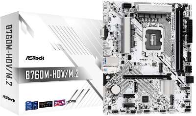 Материнская плата ASRock B760M-HDV/M.2, Socket 1700, Intel®B760, 2xDDR5-4800, D-SUB+HDMI+DP, 1xPCI-Ex16, 2xPCI-Ex1, 4xSATA3(RAID 0/1/5/10), 2xM.2, 8 Ch Audio, 1x2.5GLan, (2+4)xUSB2.0, (3+2)xUSB3.2, (1+0)xUSB3.2 Type-C™, 1xPS/2 mATX, RTL