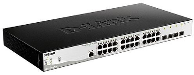 Коммутатор D-Link Управляемый L2 PoE-коммутатор, 24x1000Base-T PoE, 4x1000Base-X SFP, PoE-бюджет 193 Вт, защита от статического электричества до 6 кВ, CLI, консольный порт RJ-45, поддержка Dying Gasp