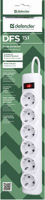 Сетевой фильтр Defender DFS 151 1,8 м, белый, 6 розеток/ Surge Protector Defender DFS 151 1,8m, white, 6 outlets