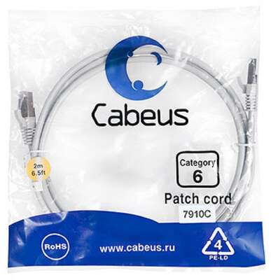 Cabeus PC-FTP-RJ45-Cat.6-2m-LSZH Патч-корд F/UTP, категория 6, 2xRJ45/8p8c, экранированный, серый, LSZH, 2м