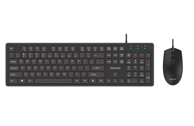 Аксессуары Philips Проводной Комплект SPT6264, USB 2.0 104 клав/3 кнопки, 800-2400dpi, русская заводская раскладка, чёрный
