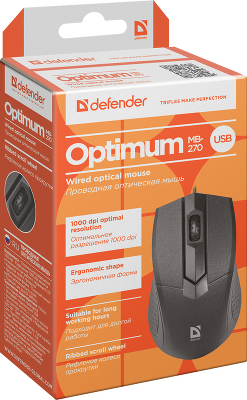 Defender Проводная оптическая мышь Optimum MB-270 черный,3 кнопки,1000 dpi