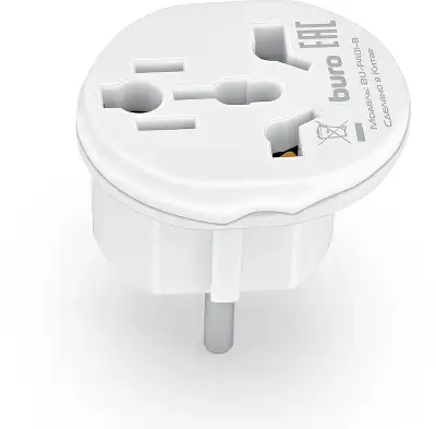 Адаптер-переходник Buro BU-PA01-W (1 розетка) белый (пакет ПЭ)