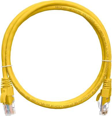 Коммутационный шнур NIKOMAX U/UTP 4 пары, Кат.5е (Класс D), 100МГц, 2хRJ45/8P8C, T568B, заливной, с защитой защелки, многожильный, BC (чистая медь), 24AWG (7х0,205мм), полимерный материал, исполнение кабельного изделия нг(А)-HF, желтый, 2м