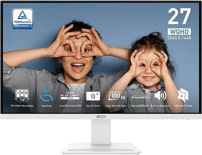 Монитор 27" MSI PRO MP273QW E2 White (IPS, 2560x1440, HDMI+HDMI+DP, 1 ms, 178°/178°, 400 cd/m, 1300:1 (100M:1), 100Hz)
