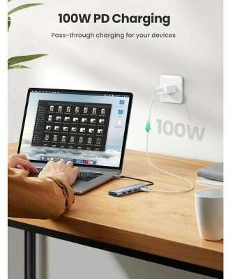 Хаб UGREEN CM195 (70411) 6-in-1 USB-C to 2 Ports USB3.0-A Hub + HDMI + TF/SD with PD. Цвет: серый космос