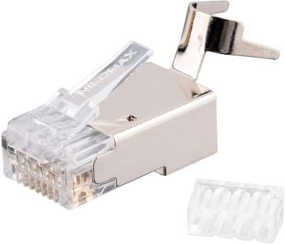 Коннектор NIKOMAX RJ45/8P8C под витую пару, Кат.6a(Класс Ea), 500МГц, покрытие 50мкд, универсальные ножи, экранированный, со вставкой, с хвостовиком, круглый ввод, уп-ка 100шт.