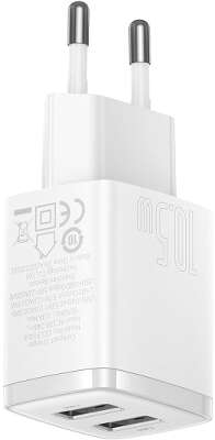Сетевое ЗУ Baseus  Compact  Charger 2xUSB-A 10.5W EU, White