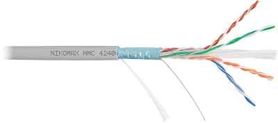 Кабель NIKOMAX F/UTP 4 пары, Кат.6 (Класс E), тест по ISO/IEC, 250МГц, одножильный, BC (чистая медь), 23AWG (0,55мм), полимерный материал нг(А)-HF, внутренний, серый, 305м - гарантия: 5 лет / 15 лет системная