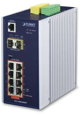 коммутатор/ PLANET IP30 L2+ SNMP Manageable 8-Port Gigabit POE+(AT) Switch + 2-Port Gigabit SFP Industrial Switch (-40 to 75 C), ERPS Ring Supported, 1588
