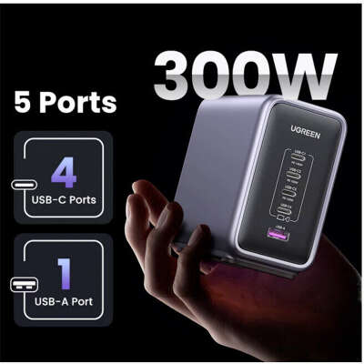 Зарядное устройство UGREEN CD333 (90903B) Nexode 300W 5-Port PD GaN Fast Desktop Charger EU. Цвет: серый