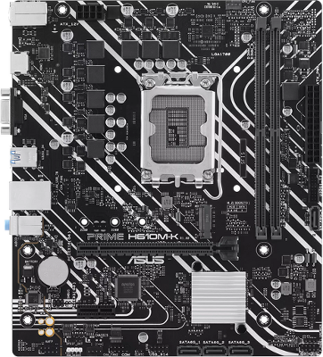 Материнская плата ASUS PRIME H610M-K, LGA1700, H610, 2*DDR5, 4*SATA, 1*M.2, 2*USB 3.2, 4*USB 2.0, 1*PCIx16, 1*PCIx1, HDMI+VGA, mATX; 90MB1GA0-M0EAY0