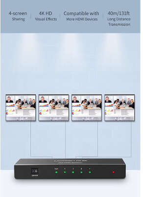 Разветвитель UGREEN (40202EU) HDMI Splitter 1 In 4 Out EU. Цвет: черный