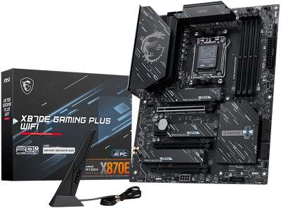 Материнская плата MSI X870E GAMING PLUS WIFI X870E, AM5, 4*DDR5, 3*PCIEx16, 1*PCIEx1, 3*M.2, 2*TypeC, 2*USB3.2Gen2, 6*USB3.2Gen1, 10*USB2.0, 4*SATA3.0, 5G, 1*Type-C(DP), HDMI, ATX, RTL