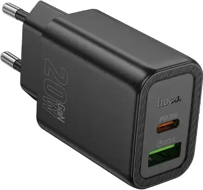 Сетевое зар./устр. Hoco N61 Gentle 20W 3A (PD+QC) USB/USB Type-C универсальное черный (44235)