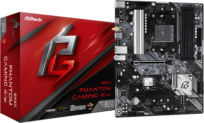 Материнская плата ASROCK B550 PHANTOM GAMING 4/ac, AM4, B550, 4*DDR4, 6*SATA, 2*M.2, 6*USB 3.2, 6*PCIx16, 2*PCIx1, 1*M.2 (Key E), HDMI, ATX