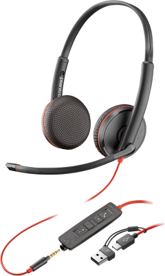 Гарнитура проводная/ Poly Blackwire 3225 Stereo USB-C Headset +3.5mm Plug +USB-C/A Adapter (Bulk)
