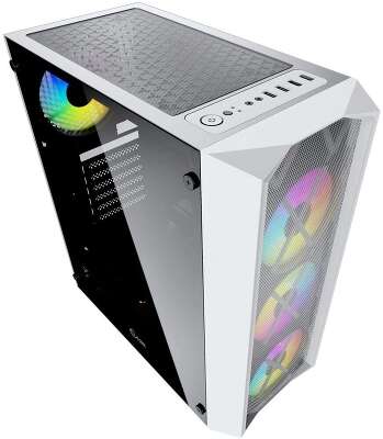 Powercase CMRMW-L4 Корпус Rhombus X4 White, Tempered Glass, Mesh, 4x 120mm 5-color LED fan, белый, ATX  (CMRMW-L4)