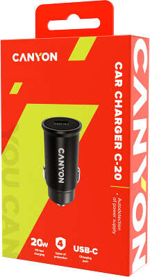 Автомобильное зар./устр. Canyon CNS-CCA20B 20W 3A (PD+QC) USB Type-C универсальное черный