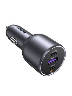 Автомобильное ЗУ UGREEN EC705 (35025) 2*USB-C PD+USB-A 130W Fast Car Charger. серый