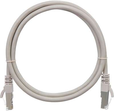 Коммутационный шнур NIKOMAX F/UTP 4 пары, Кат.5е (Класс D), 100МГц, 2хRJ45/8P8C, T568B, заливной, с защитой защелки, многожильный, BC (чистая медь), 26AWG (7х0,165мм), полимерный материал, исполнение кабельного изделия нг(А)-HF, серый, 0,15м
